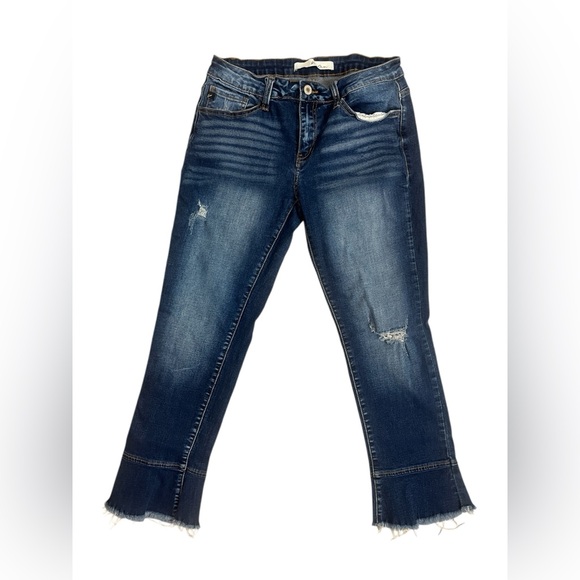 KanCan Denim - KanCan Dark Blue Stretch Distressed Cropped Flare Leg Jeans Sz 3/25